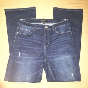 Indigo Rein Dark Wash Denim Distressed Flare Leg Jeans Size 18